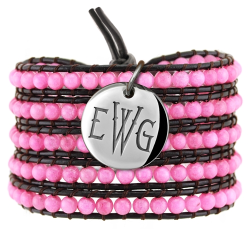 Leather Triple Wrap Bracelet, Pink & Silver Tila Beads, Brown Leather,  button closure - Jewelry by Elsa